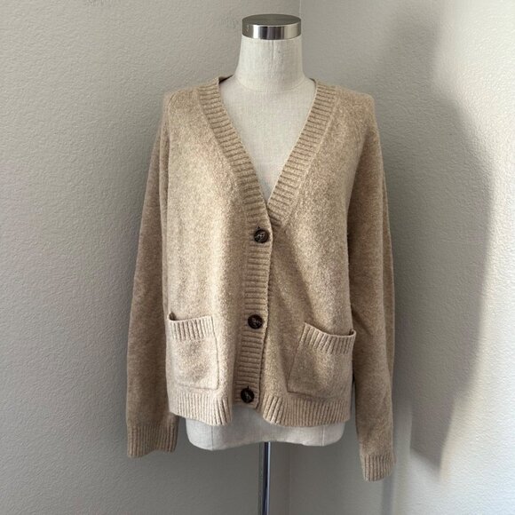 Uniqlo Ribbed V Neck Cardigan Knit Wool Acrylic Blend Front Buttons Closure Long - Picture 2 of 10